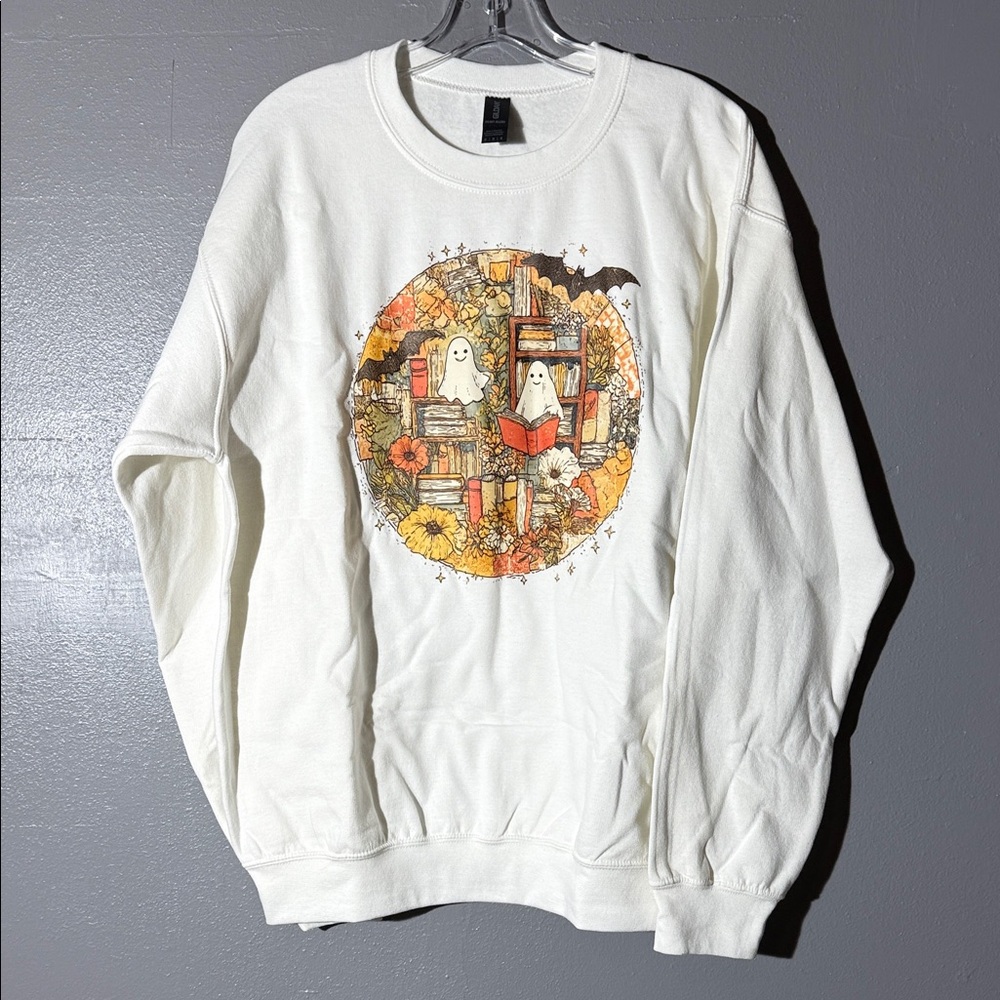 Gildan White Halloween Ghost Sweatshirt